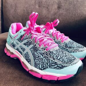 Excellent Asics GEL Kayano 22 Lite Show Glow Pink Light Blue Black Womens 9 US